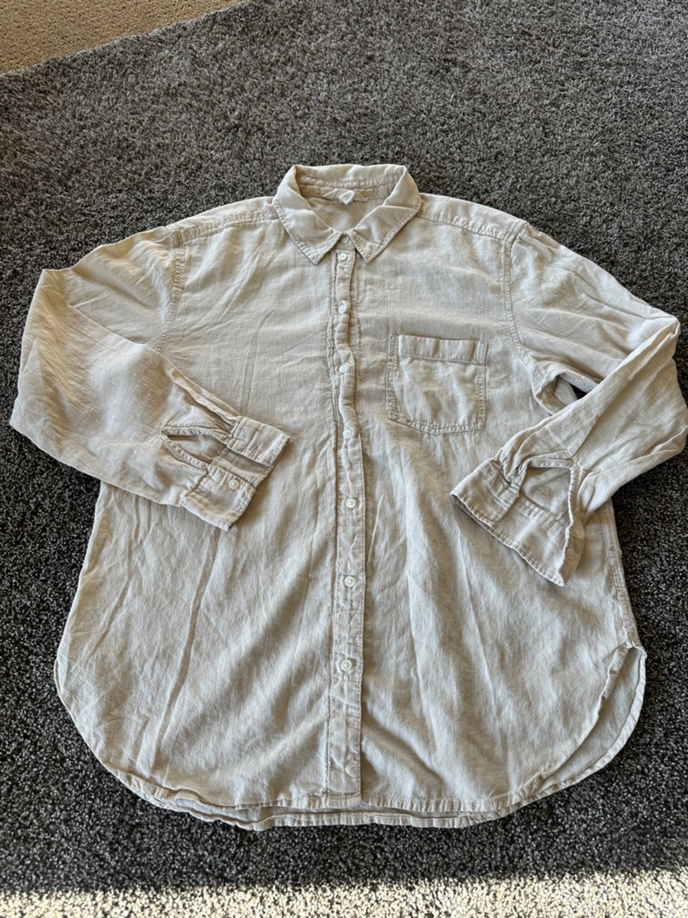 Unisex Casual Cream Button-Up Shirt in Light Beige Linen Cotton Small